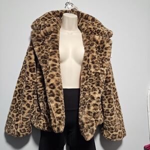 Leopard Print Faux Fur Jacket